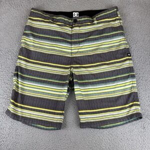 DC Shoes Men Sz 36 Black yellow green striped Surf Swim Trunks Skateboard Shorts